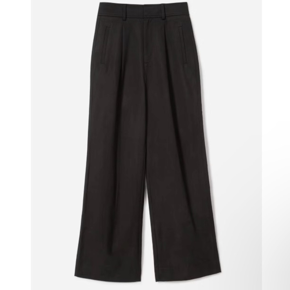 Everlane The Way High Drape pant. Black 8S high rise, pleats, wide leg, runs lrg